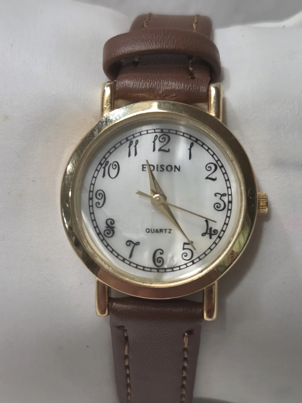 Edison Womens Brown Leather Strap Watch with Gold Case